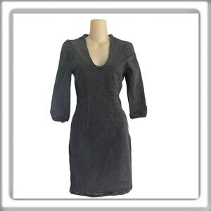 Costes Denim Black Lightwash Jean Denim Mini Dress V-Neck 3/4 Sleeve Size XS